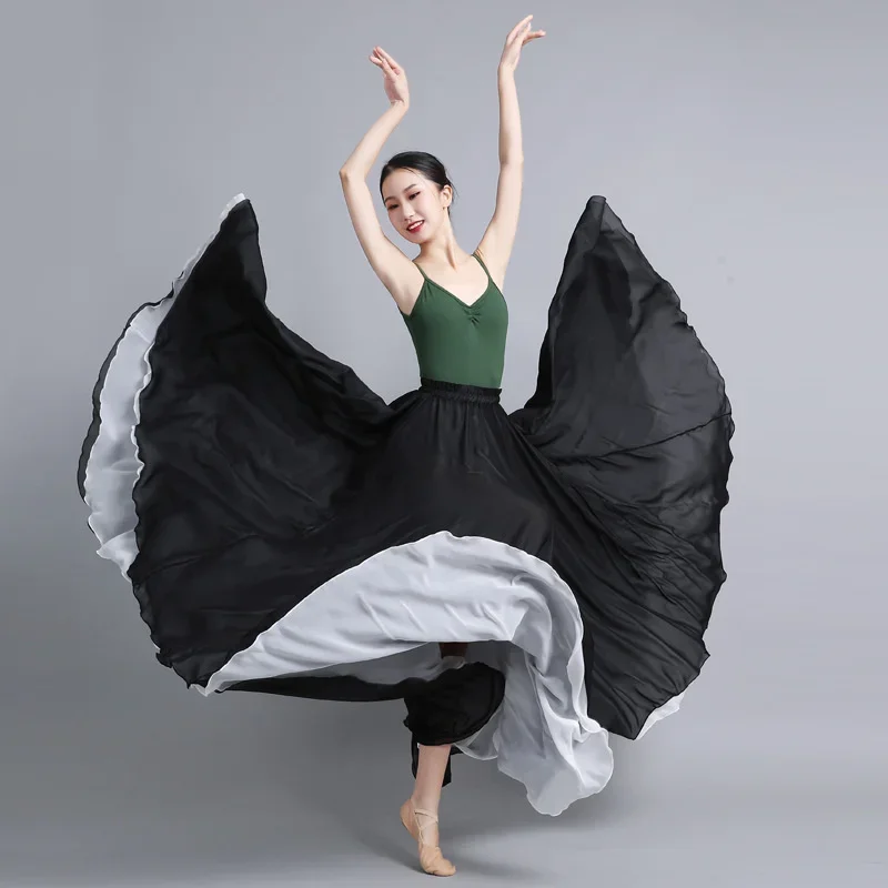 Flamenco Chiffon Dance Skirt for Women 720 Degrees Solid Color Long Skirts Dancer Practice Wear Chinese Style Skirt Big Hem women flamenco dresses