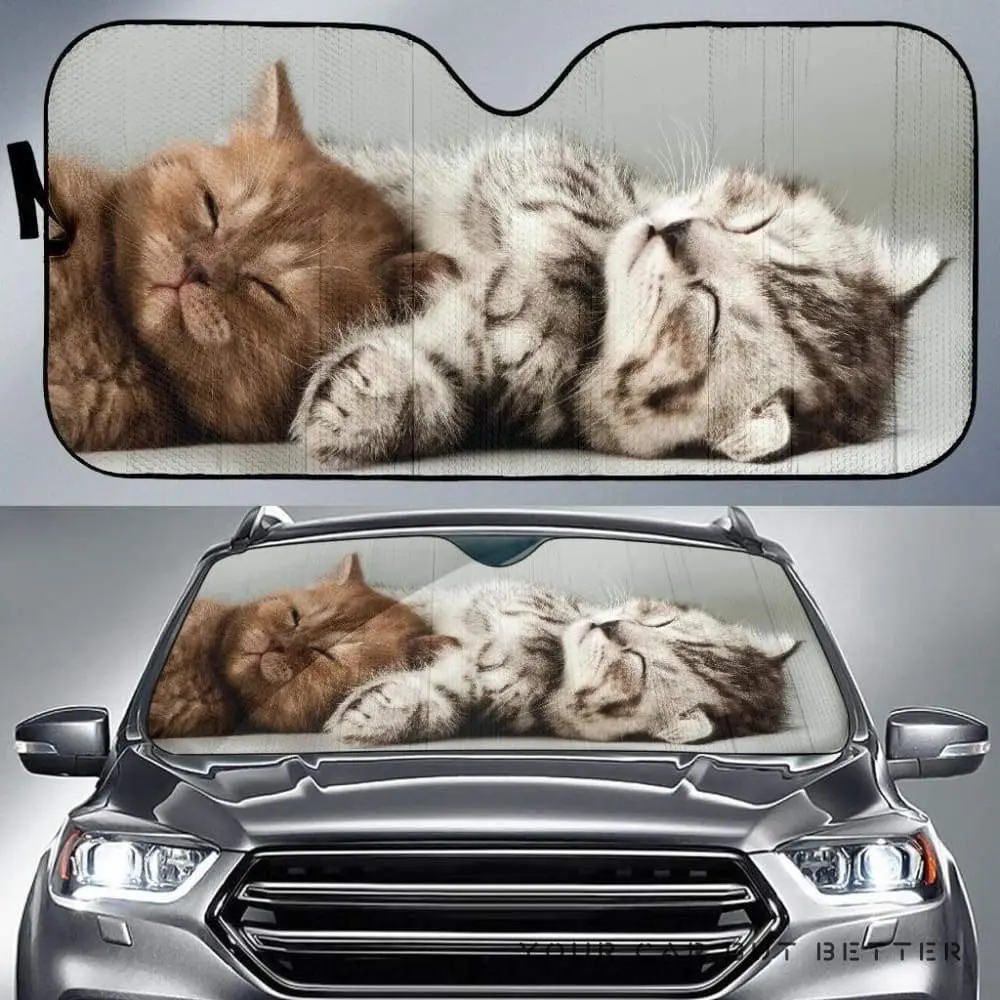 

Cute Two Kitten Sleeping Image Print Cat Lover Car Sunshade, Cute Kittens Sleeping Image Auto Sun Shade, Cute Baby Cats Sleeping