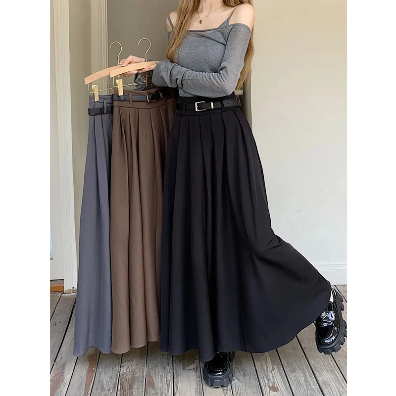 Women'S Solid Color High Waist Pleated Maxi Skirt - The Little Connection