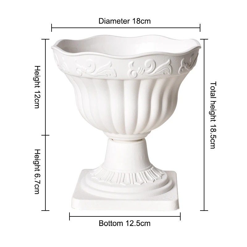 כד פרחים רומאי גדול לשתילה בחוץ עם עמוד רומאי, כד פלסטיק לבן לקישוט מרפסת ביתית