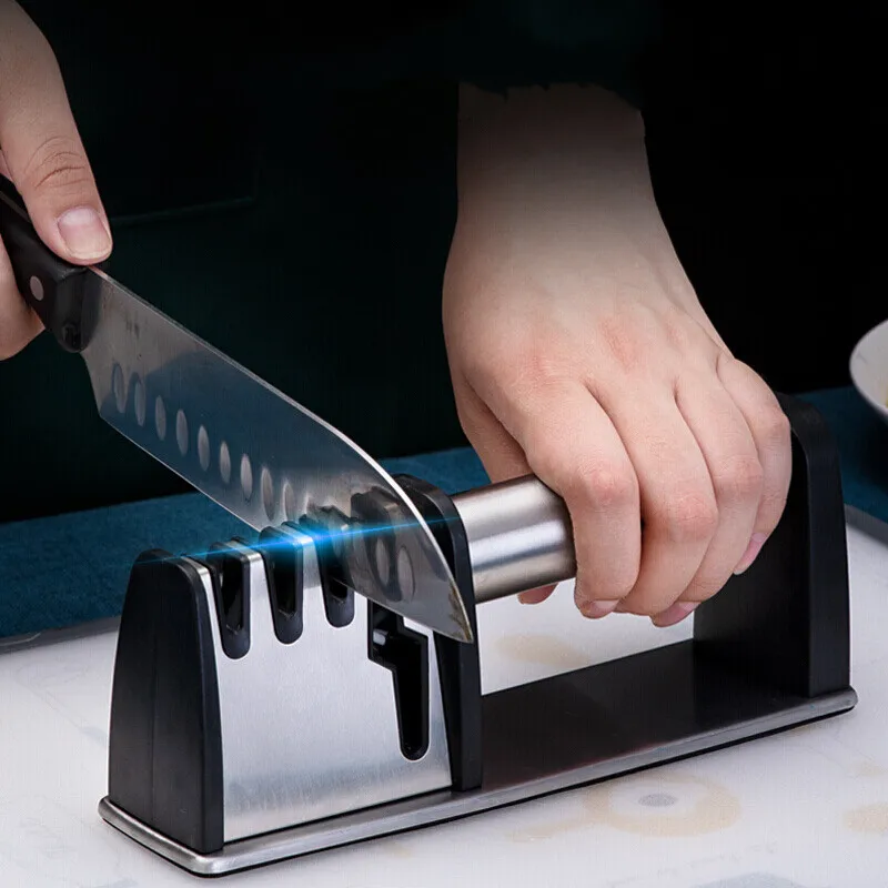  Afilador de cuchillos de cocina de 4 etapas resistente, repara,  pule y afila tu cuchillo de cocina fácilmente, sacapuntas manuales de mano  para cuchillos de cocina, afilador de tijeras : Hogar