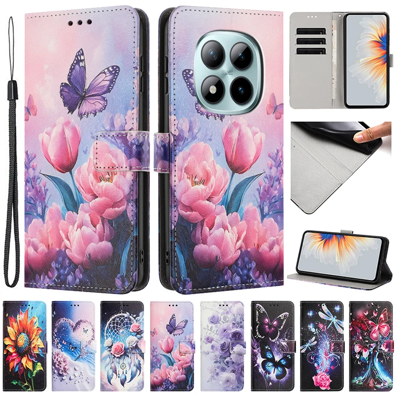 Elegant Wallet Flip Phone Case with Painted Design - Premium Protection and Style