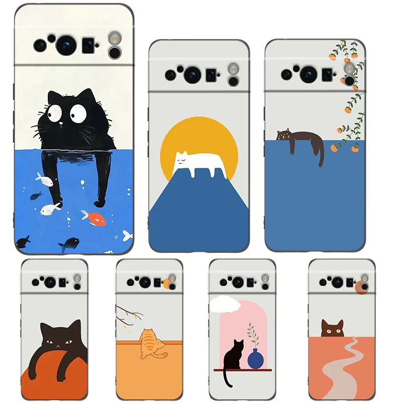 Adorable Cat Design Shockproof TPU Phone Case - Soft Black Cover
