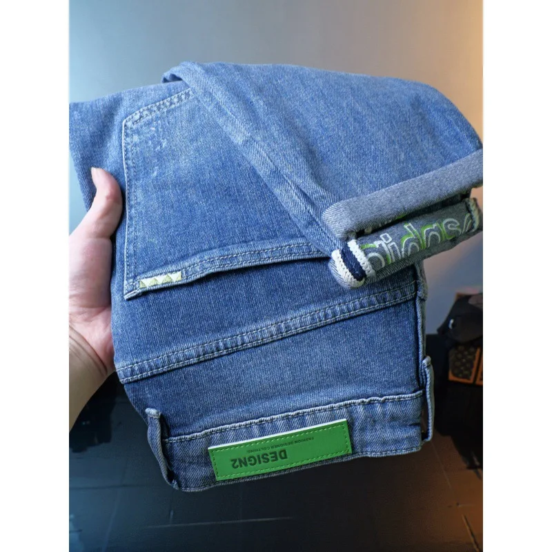 

Jeans Men's Fashion Spring and Summer Skinny Casual All-Match Pu Shuai Men's Fashion Wear High-End Elastic Ankle-Length Pants