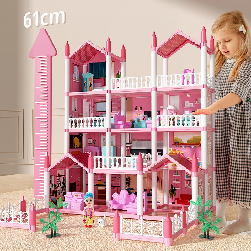 Dollhouse 3D Cartoon Doll Castle Villa Diy Set 1/12 Fantasy Doll House Assemble Scene Accessories With Led Lights Girl Birthday 3