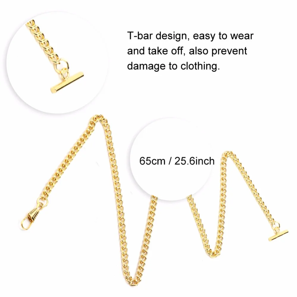 44/65cm Retro Vintage Metal T-bar/O Shape Pocket Watch Chain Link Classic Gold/Silver/Bronze Watch Chain Men Women Gifts Pocket Watch Chain