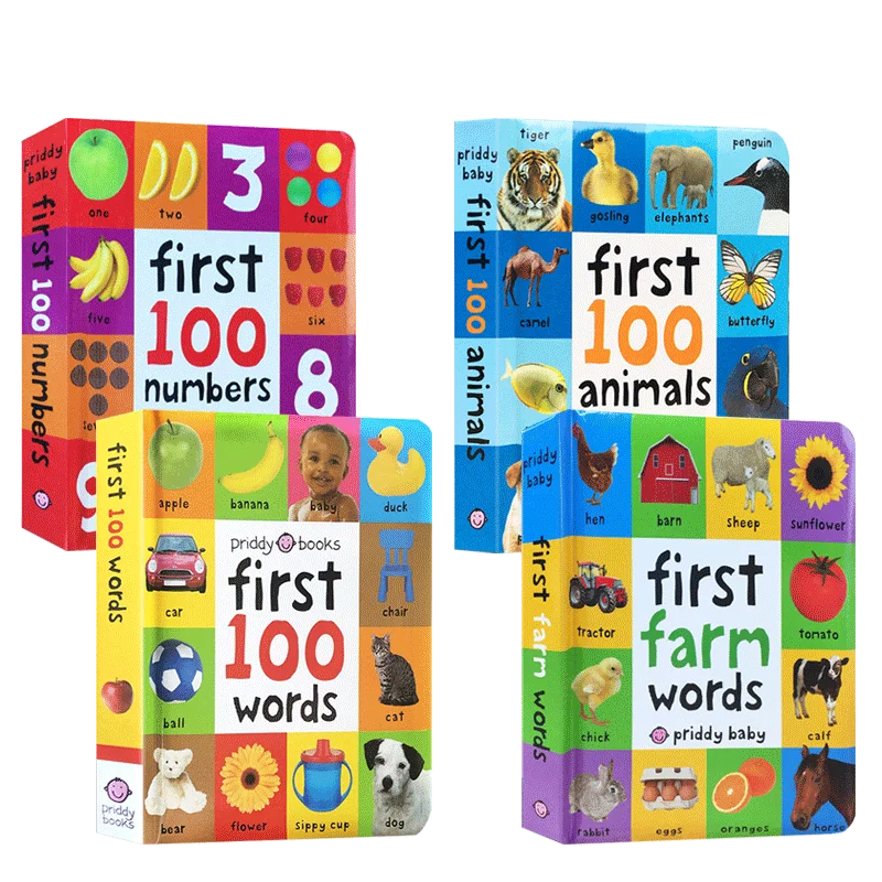 

Milu Original English 4Pcs Board Book Priddybaby: First 100 Farm Words/100 Numbers/100 TRUCKS Children's Picture