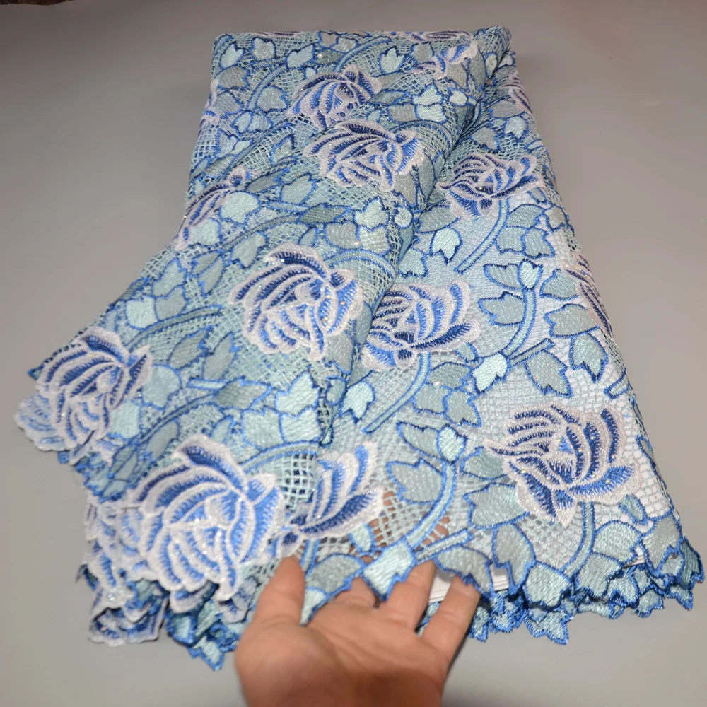 

High Quality African Cord Lace Guipure Fabric With Beads Stone Modern Traditional Inspired Occasional Celebrants Wear 5 Yards