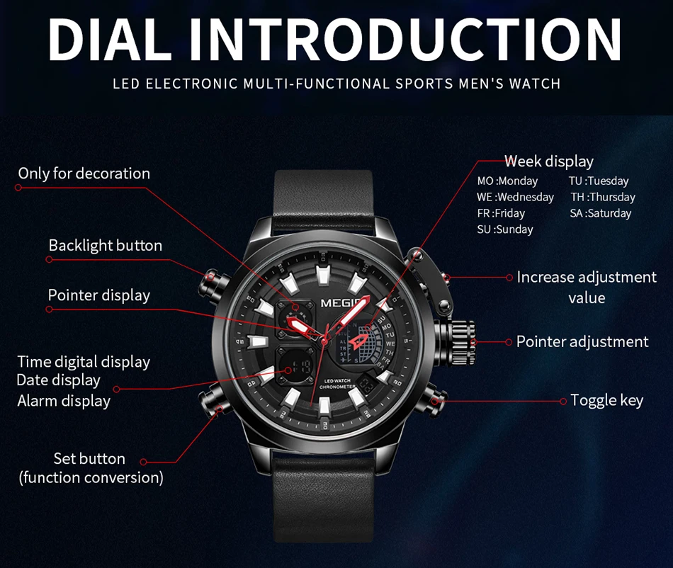 MEGIR Neue Uhr Männer Luxus Marke Analog Digital Sport Herren Uhren Leder Armee Militärische Wasserdichte Armbanduhr 2022 Männli
