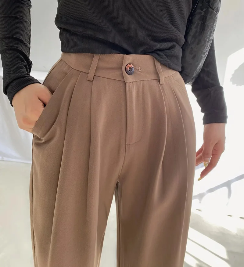 Women Slouchy Pleat Details Tailored Trouser