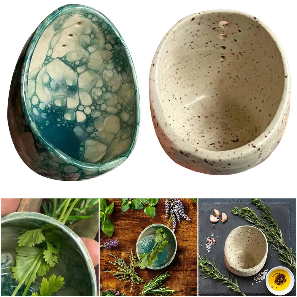 Pottery Herb Stripper Bowl Herb Stripper Tool Ceramic Cooking Gifts for Chefs and Housewives