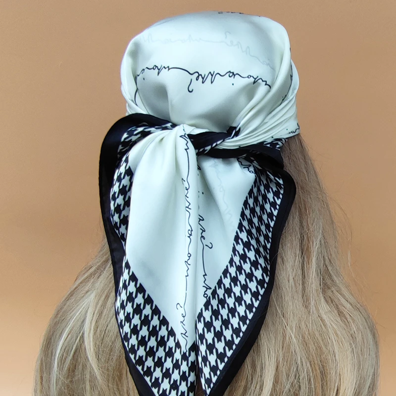  - Design Popular Silk Hijab New 2023 Style 70X70CM Headscarf Women Beach Sunscreen Square Kerchief The Four Seasons Luxury Scarves