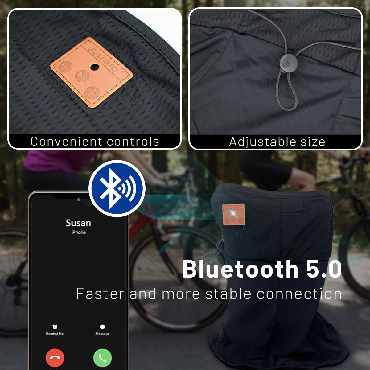 Outdoor Cycling Bluetooth Headphones Sports Sunproof Soft Face Mask Wireless Stereo Music Headset Handsfree Call for Running