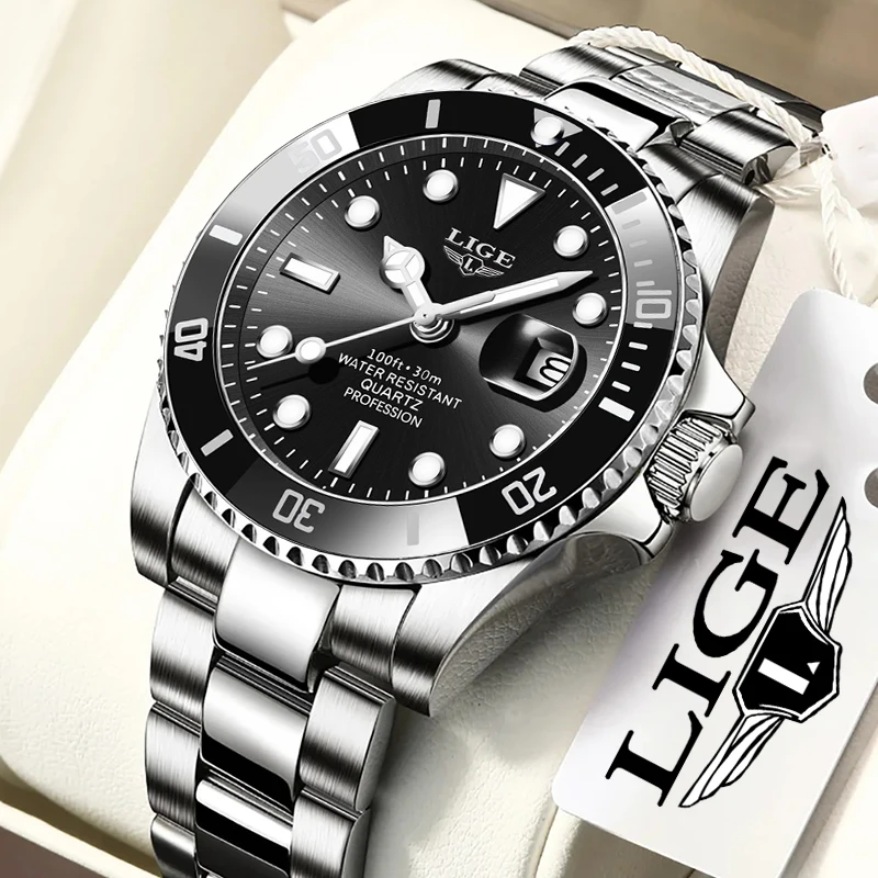 LIGE Diver Watch Men Top Brand Luxury Waterproof Luminous Date Chronograph Man Wristwatches Outdoor Sports Quartz Men's Watches