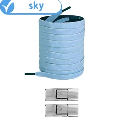 Elastic No-Tie Press Lock Shoelaces - Widened Flat Shoelaces - 100cm (Sky blue)