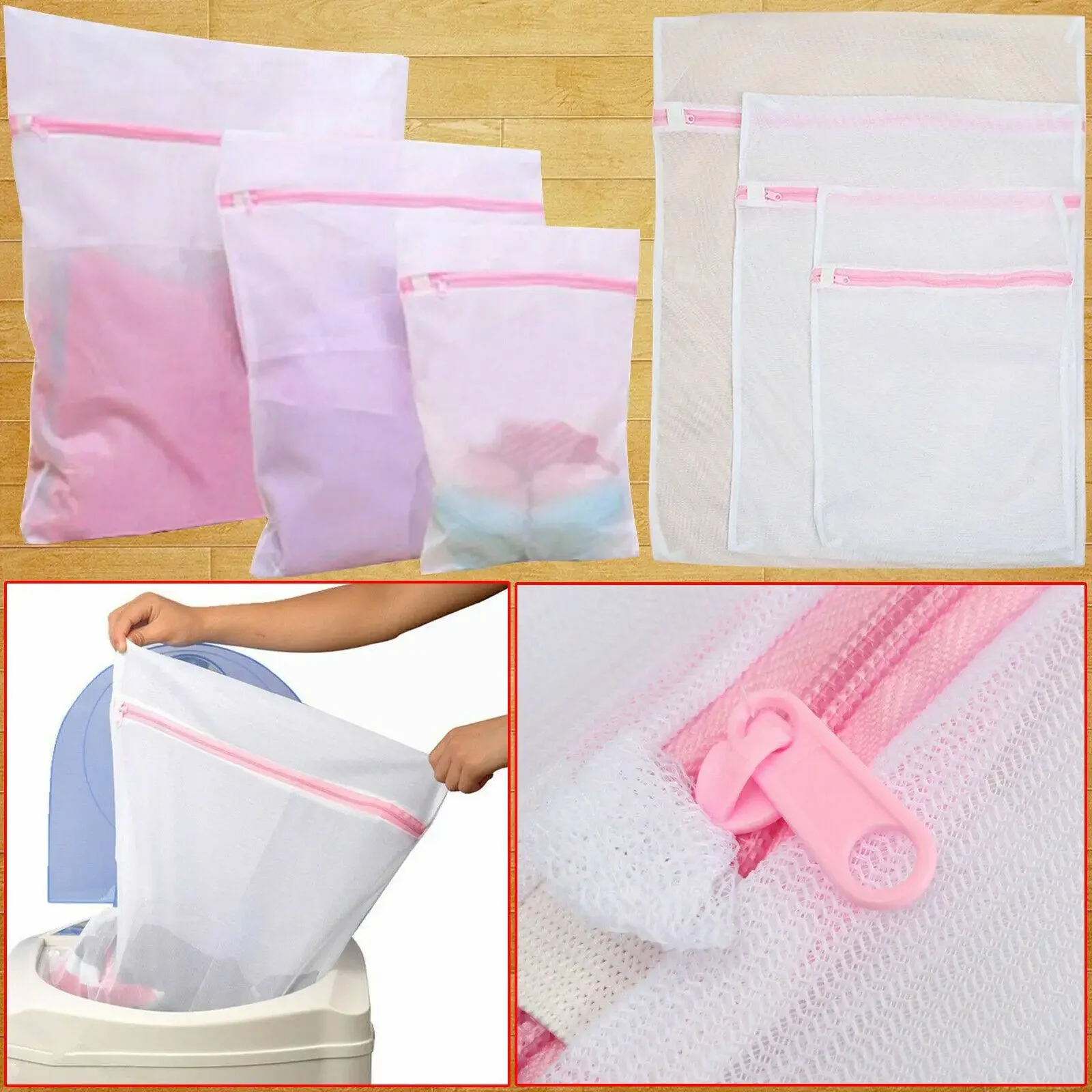 3pcs Fine Mesh Laundry Bags Travel Net Wash Bags Lingerie for Washer Dryer Delicates Bras Underwear Socks Mask Blouse Silk