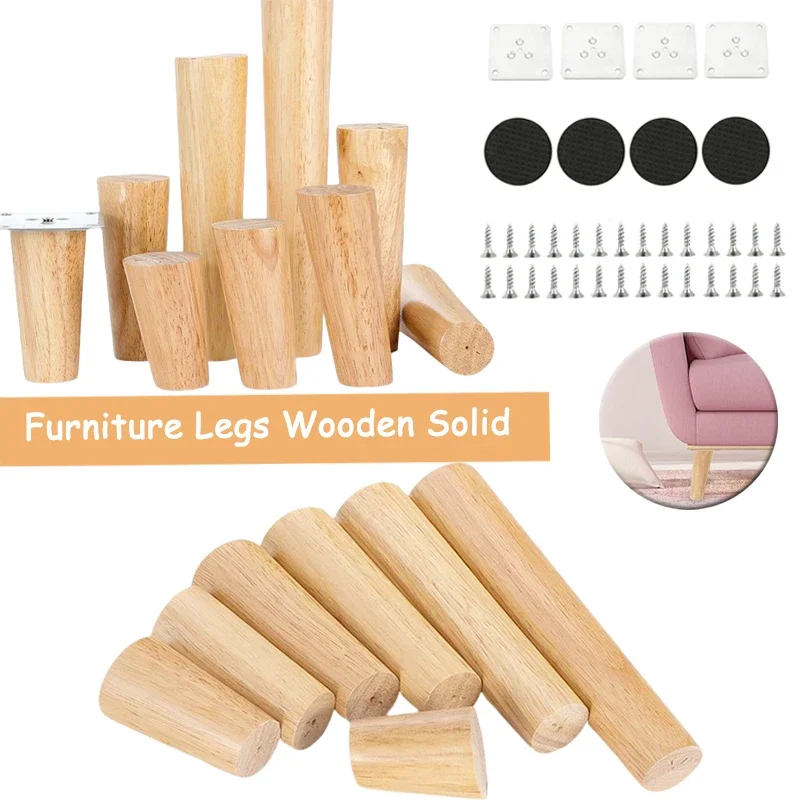 Set of 4 Premium Wooden Furniture Legs with Non-Slip Base