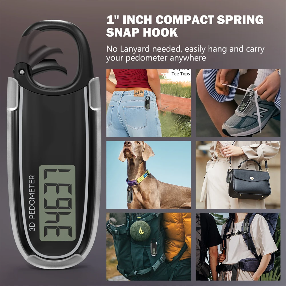 3D Pedometer Clip On Step Counter Portable Digital Step Tracker for Outdoor Sports