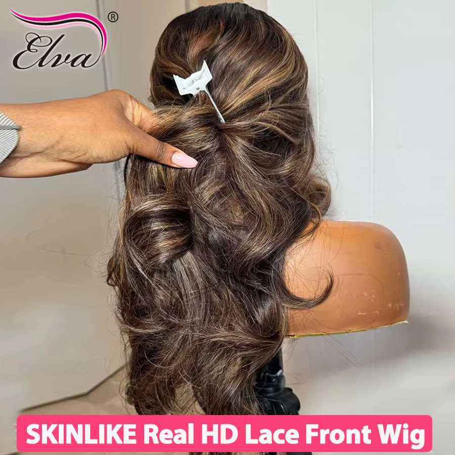 Elva Hair 13X6/13X4 Human Hair HD Lace Frontal Wig Highlights Pre Plucked Glueless HD Lace Closure Wigs Ultra Thin HD Lace Wigs