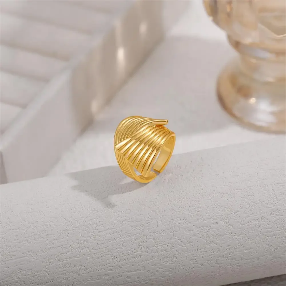 Vintage Wide Striped Textured Knot Rings Polished Anti Allergic Metal Irregular Finger Ring Aestethic Waterproof Jewelry Anillos