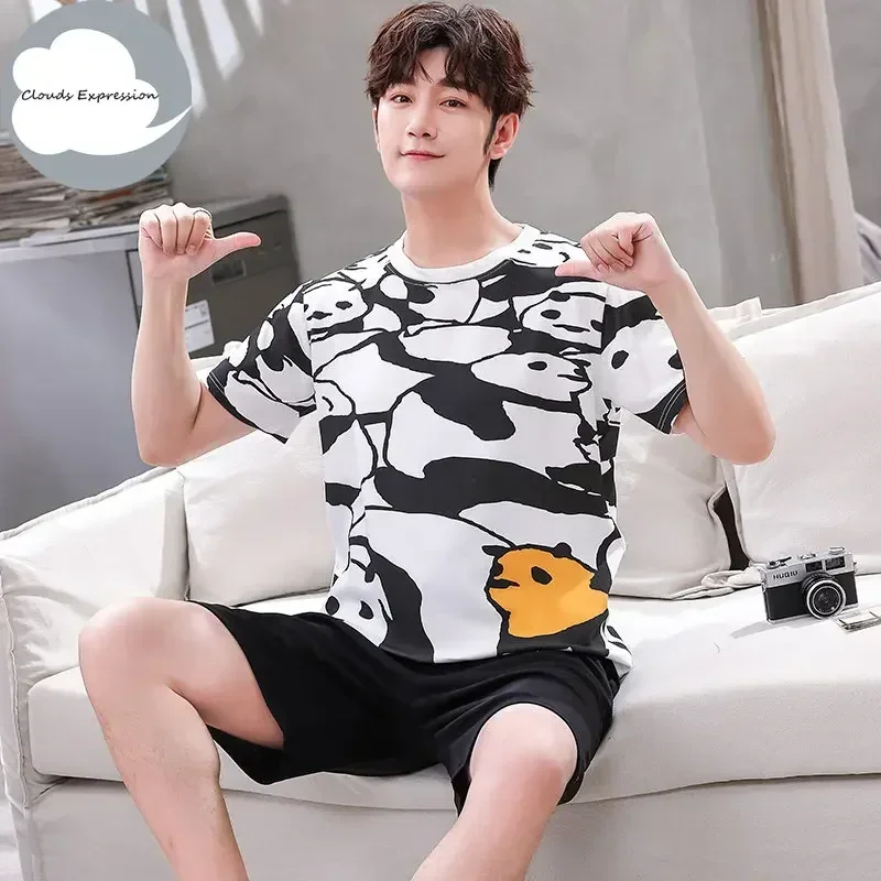 Summer Knitted Cotton Short Sleeved Men's Pajamas Sets Male Pajama Set Letter Pajama For Men Sleepwear Suit Homewear Size xXXXL - Image 2