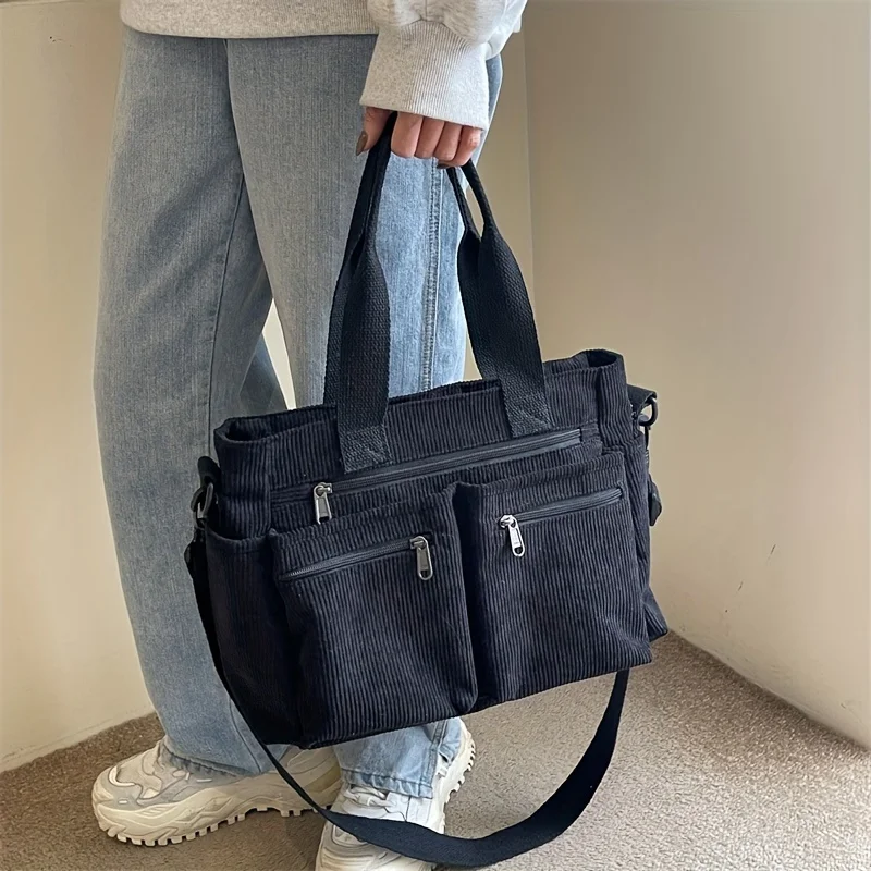 Korean Simple Women's Crossbody Bag Large Capacity Handbags Multiple Pockets Corduroy Shoulder Bag For Women