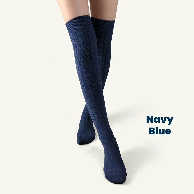 1 Paar Damen-Overknee-Socken aus Thermo-Strick, gemütliche, verdickte Winter-Oberschenkelstrümpfe, warme, stilvolle Beinwärmer für kaltes Wetter – Detail 3