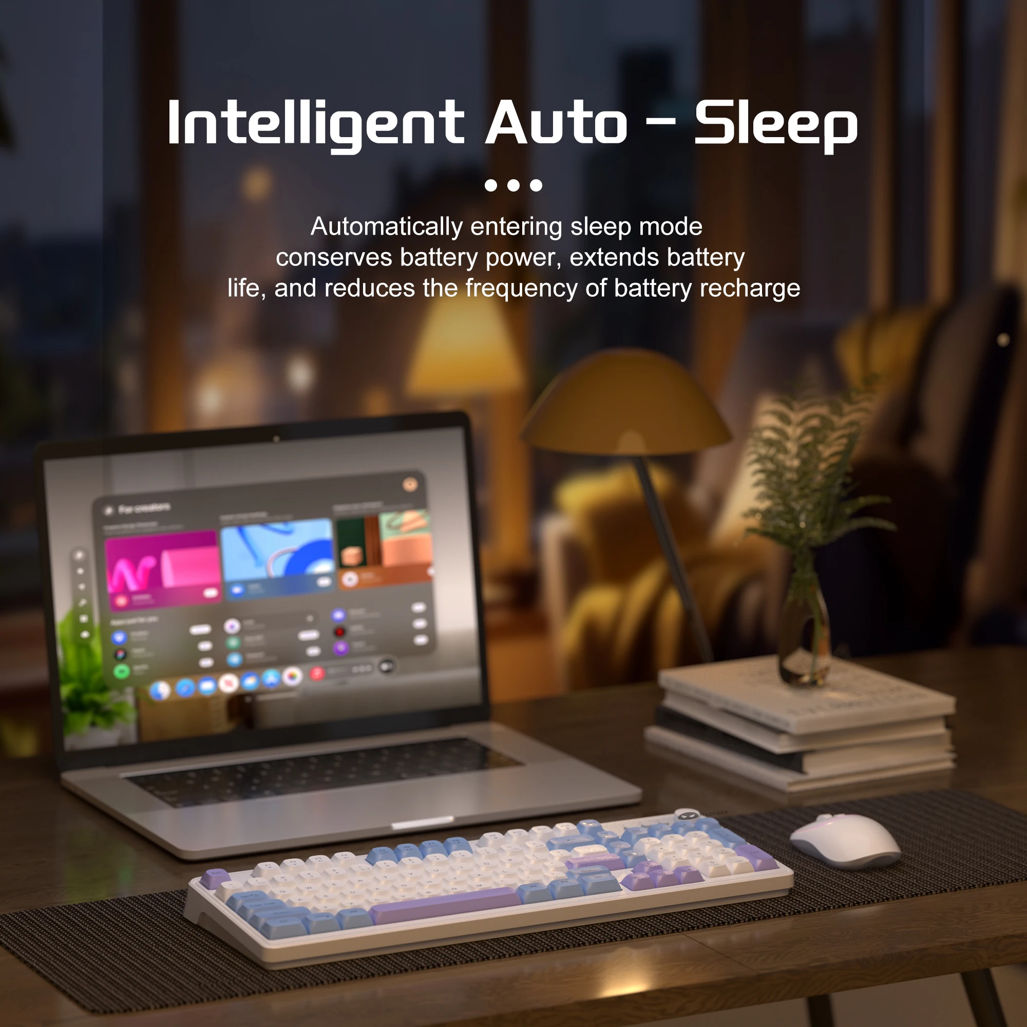 MageGee 무선 게이밍 키보드 및 마우스 콤보 V560, RGB 백라이트 충전식 기계식 느낌 2.4GHz 조용한 블루 화이트 퍼플 K