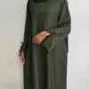 Extra-Loose-Fit Closed Abaya Dress, Drop Shoulder Slit Cuff A-Line Muslim Women Dress, Ramadan Eid Dubai Hijabi Islamic Clothing