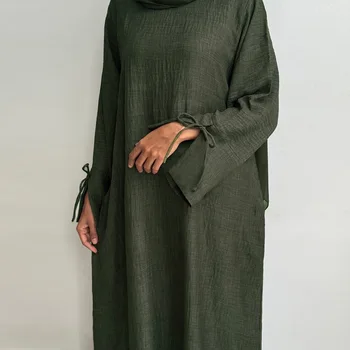 Loose Closed Abaya Dress, Relaxed Fit Slit Cuff Pullover Muslim Women Dress, Ramadan Dubai Islamic Clothing Casual Hijabi Outfit