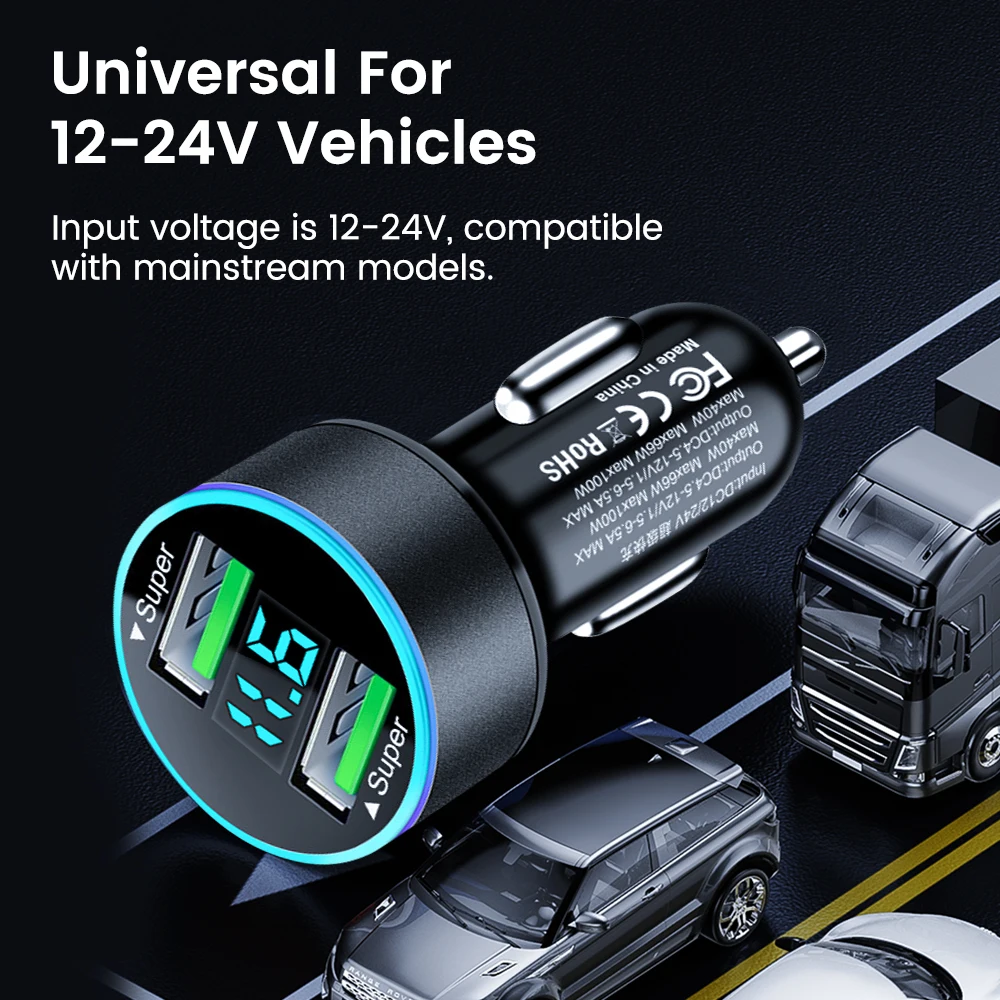 200W Dual Ports USB Car Charger Fast Charging Cigarette Socket Lighter USB Phone Charger Adapter For iPhone Samsung Xiaomi Phone Charger Adapter Phone Charger Car Charger Car Phone Charger