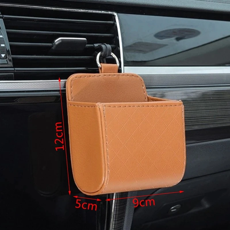 Car Storage Bag Car Accessories Air Vent Dashboard Tidy Hanging PU Leather Organizer Box Glasses Phone Holder Storage Organize