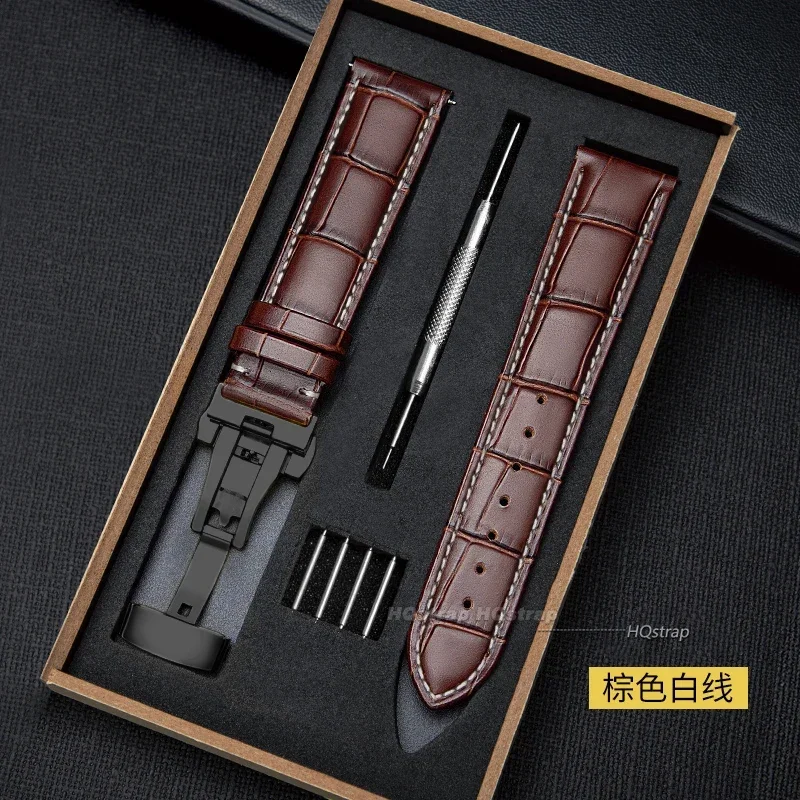 Premium Leather Watchband with Metal Butterfly Clasp - Unisex Strap with Gift Box