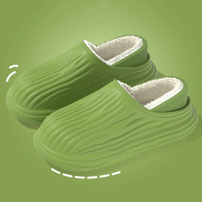 New Waterproof Cotton Slippers for Women Indoor Non Slip Fleece Lining Warm Home Slides Woman Comfort Soft Sole Couple Shoes