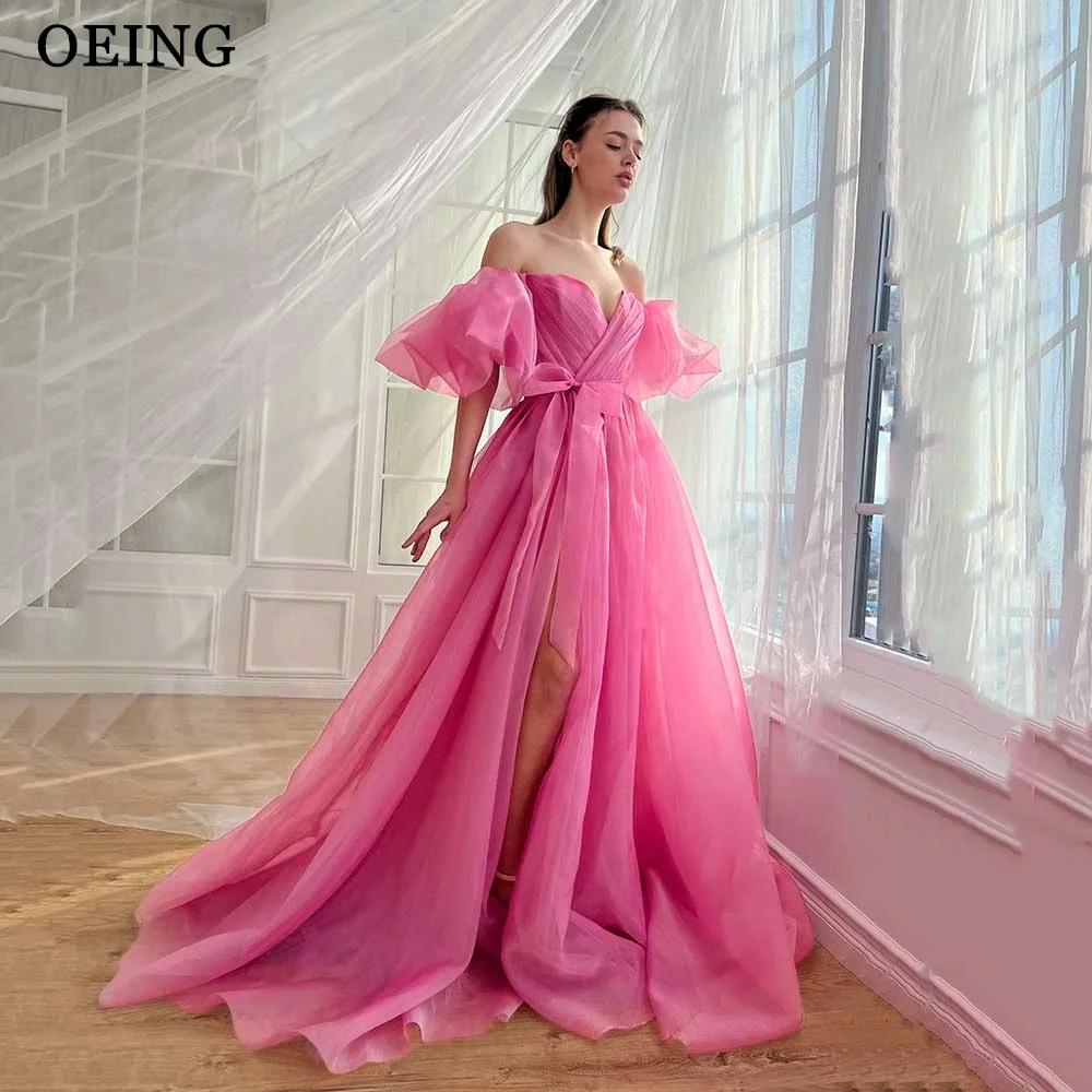 

OEING Pink A-Line Evening Dress Fairy Off The Shoulder A-line Prom Dress Floor Length Party Gowns Event Night Summer Lace Up