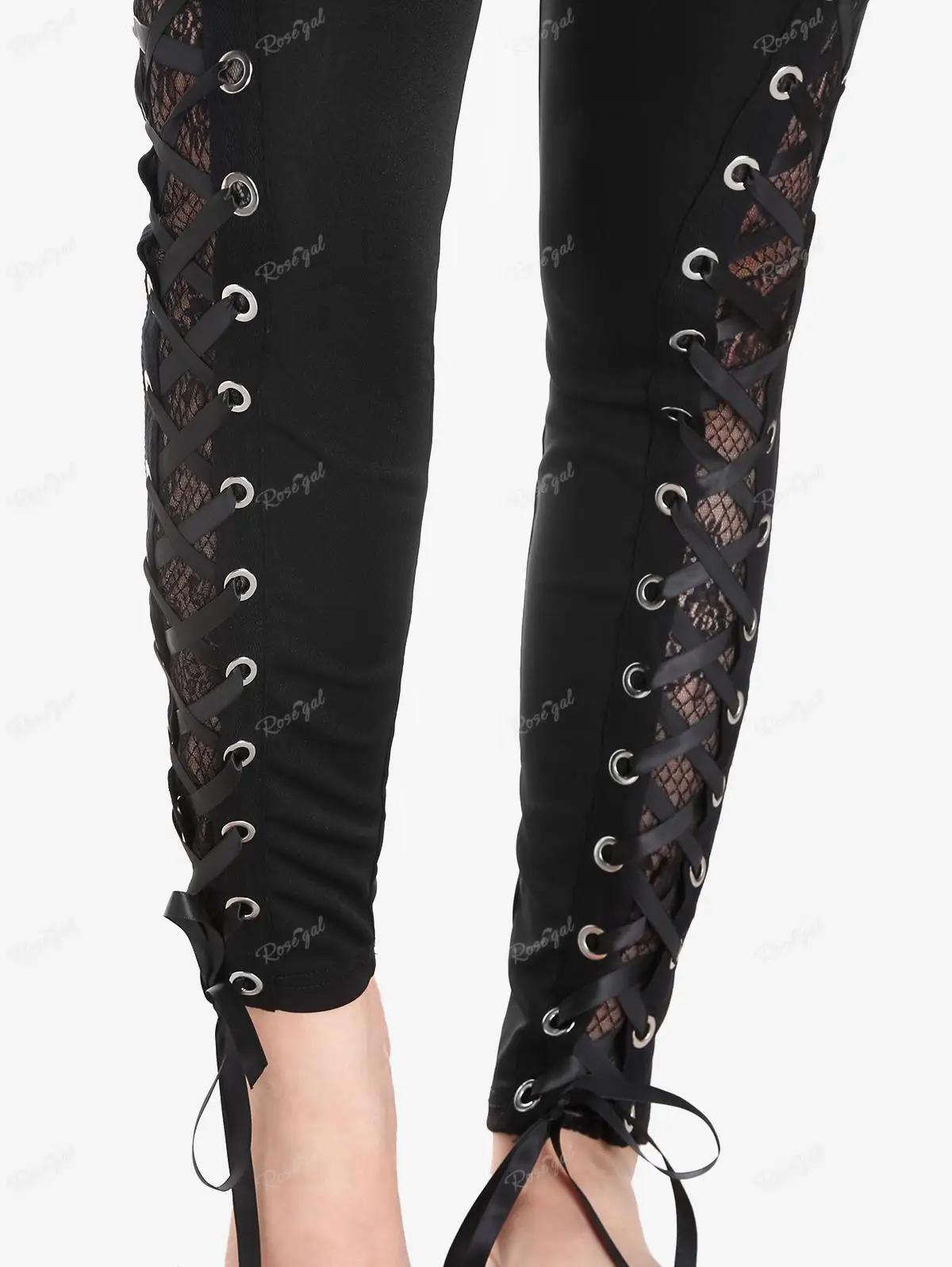 ROSEGAL Plus Size Gothic Colorblock Mesh Overlay Lace-up