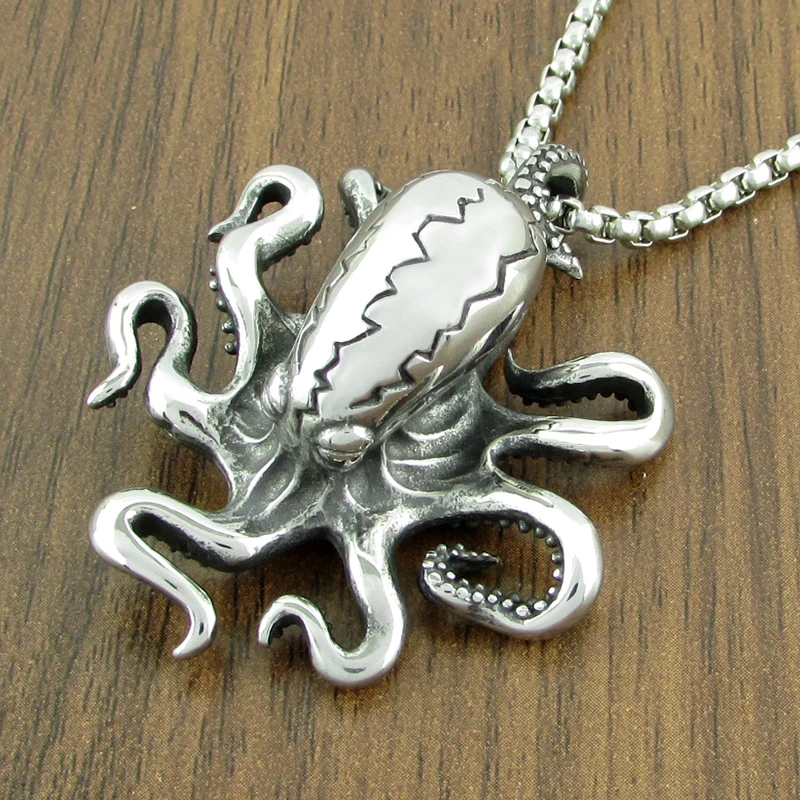

Free Shipping Punk 316L Stainless Steel Silver Color Black Classic Monster Octopus Tentacle Pendant Animal Jewelry