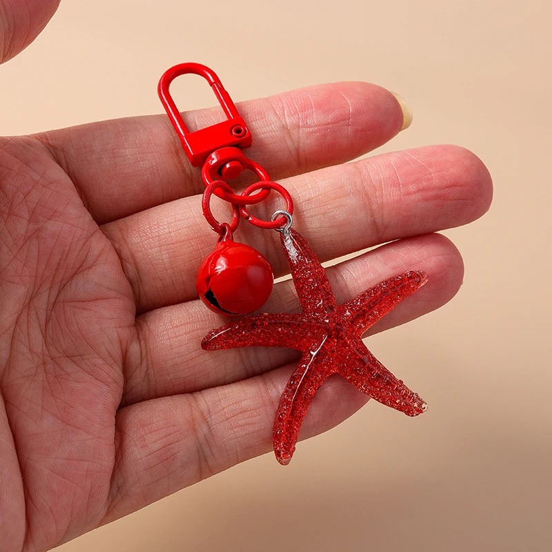 Modischer Bunter Seestern Meerjungfrauenschwanz Glocken-Schlüsselanhänger für Autoschlüssel Damen Herren Sommer Strand Handtaschen-Anhänger Schlüsselringe DIY Accessoires – Detail 2