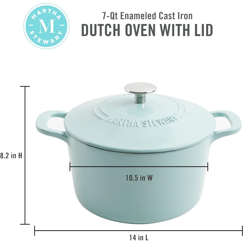 Martha Stewart 7 Quart Enameled Cast Iron Dutch Oven with Lid in Blue