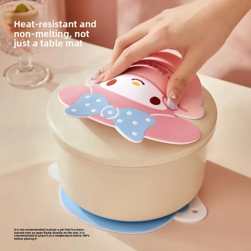 Charming Kawaii Pink Rabbit Silicone Heat-Resistant Kitchen Mat - Cute Cartoon Print, Non-Slip Decorative Gift