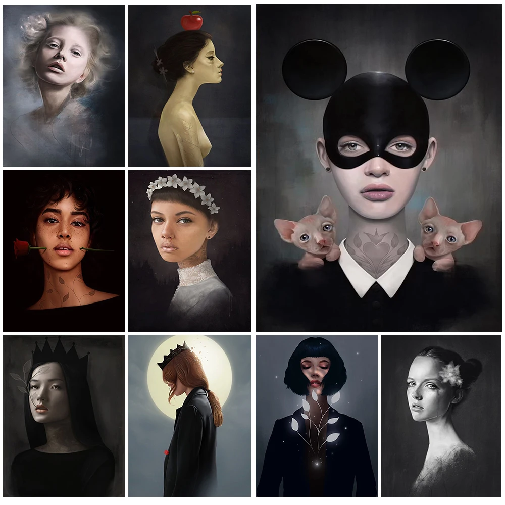 Abstract Vintage Girl Wall Art Pictures Vintage Modern Nordic