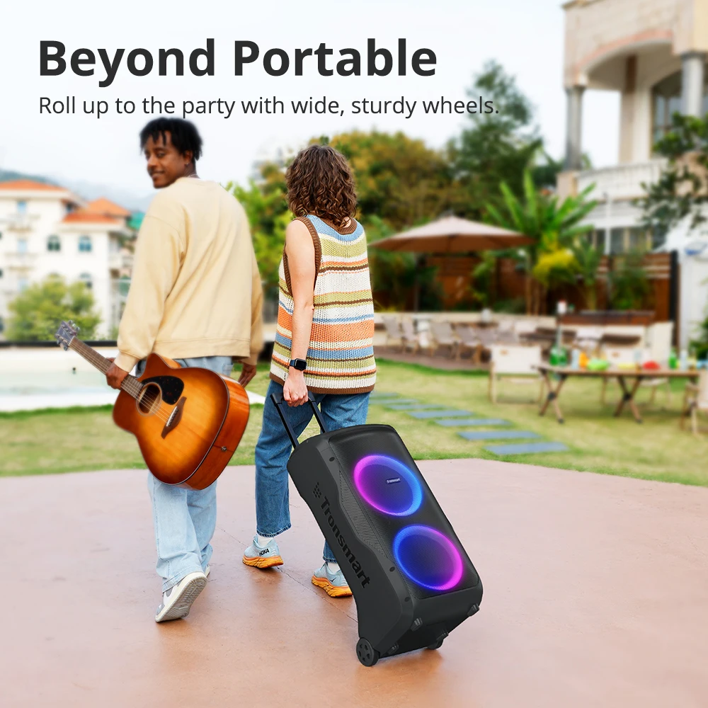 Tronsmart caixa som bluetooth Halo 300 caixa de som com luzes Bluetooth Party Speaker 240W com entrada de guitarra/mic/XLR, TWS, 20H de reprodução, rodas e alavanca oculta, do brasil, Dia dos Namorados