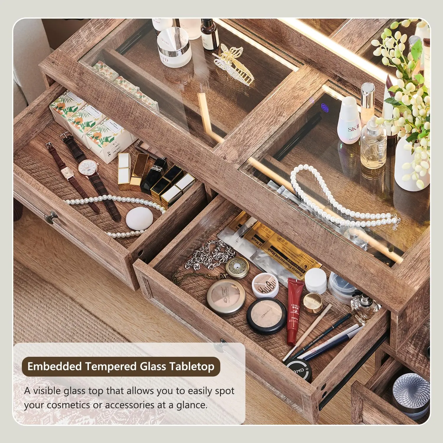 Rustic Vanity Desk with LED Mirror 3