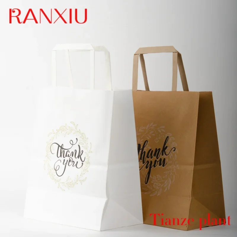 

Custom Craft Kraft Paper Bag with Handles Eco Recycle Custom Logo Printed Take Away Grocery Shopping Take Out Fast Food Packagin