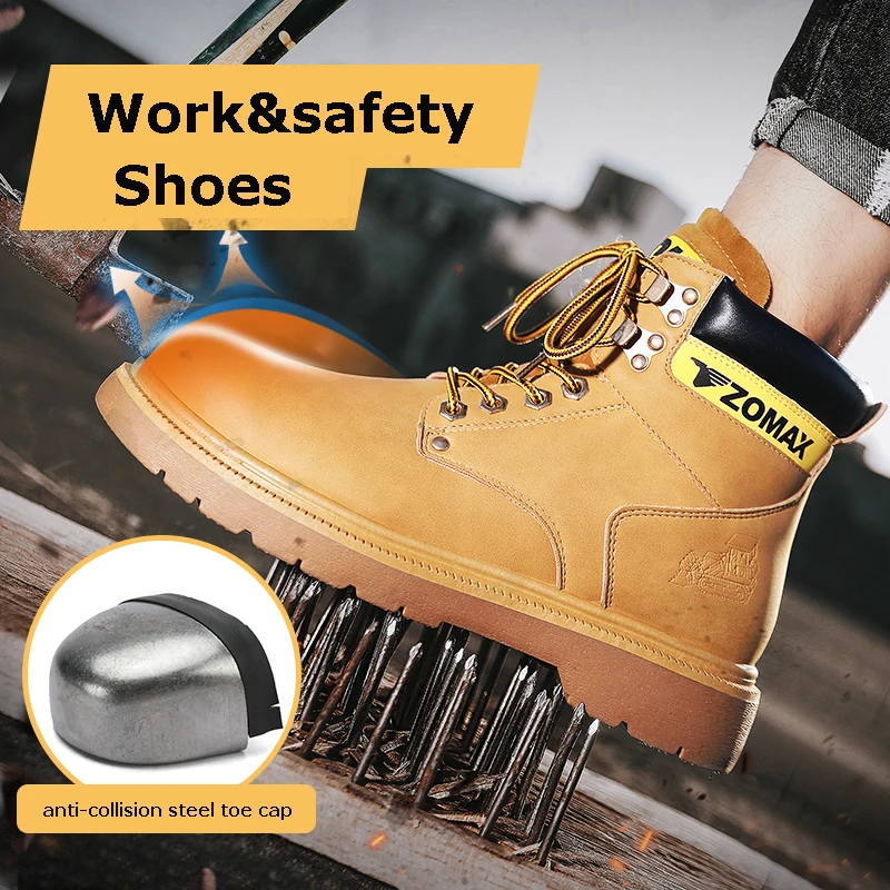 Winter Work Boots For Men Steel Toe Waterproof Indestructible Safety Shoes Men Anti-Smash Anti-Puncture Leather Safety Boots
