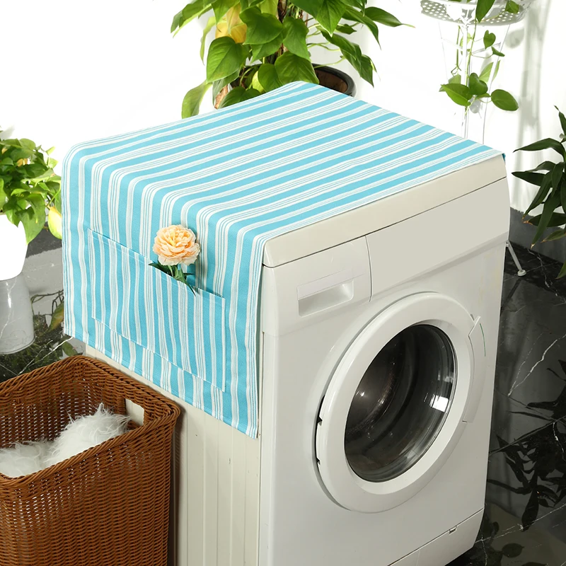 

Wave Stripe Square Design Linen Dust Covers Roller Washing Machine Covers Refrigerator Protector Microwave Dirt-resistant
