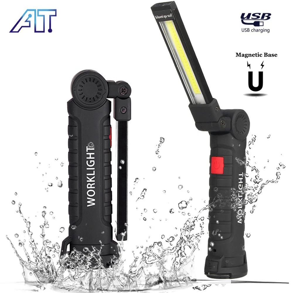Super Bright LED Flashlight with Built-in Battery Set Multi Function Folding Worklight Waterproof USB Rechargeable Torch Lantern