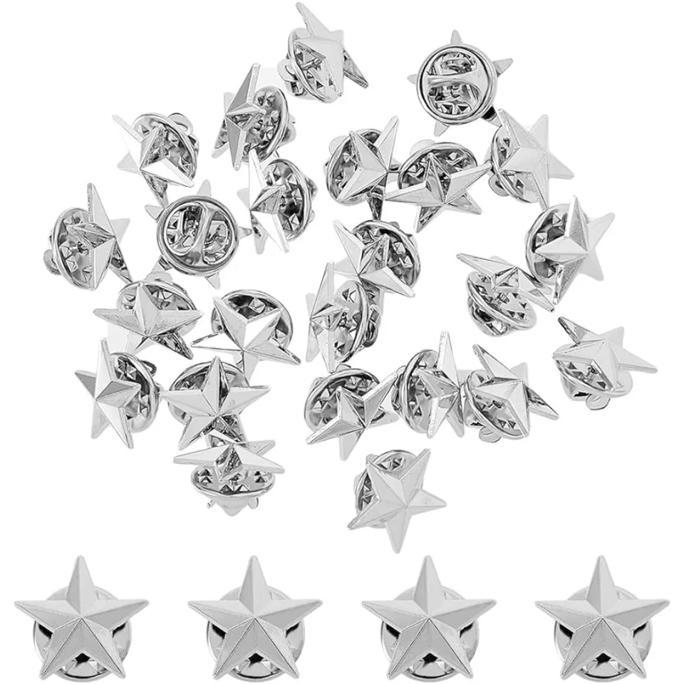 20 Stern Anstecknadeln Gold - Pentagramm Brosche Für Kragen