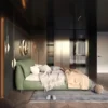 Luxury Queen Size Upholstered Platform Bed with Oversized Padded Backrest,Thickening Pinewooden Slats and Metal Leg,Green 5