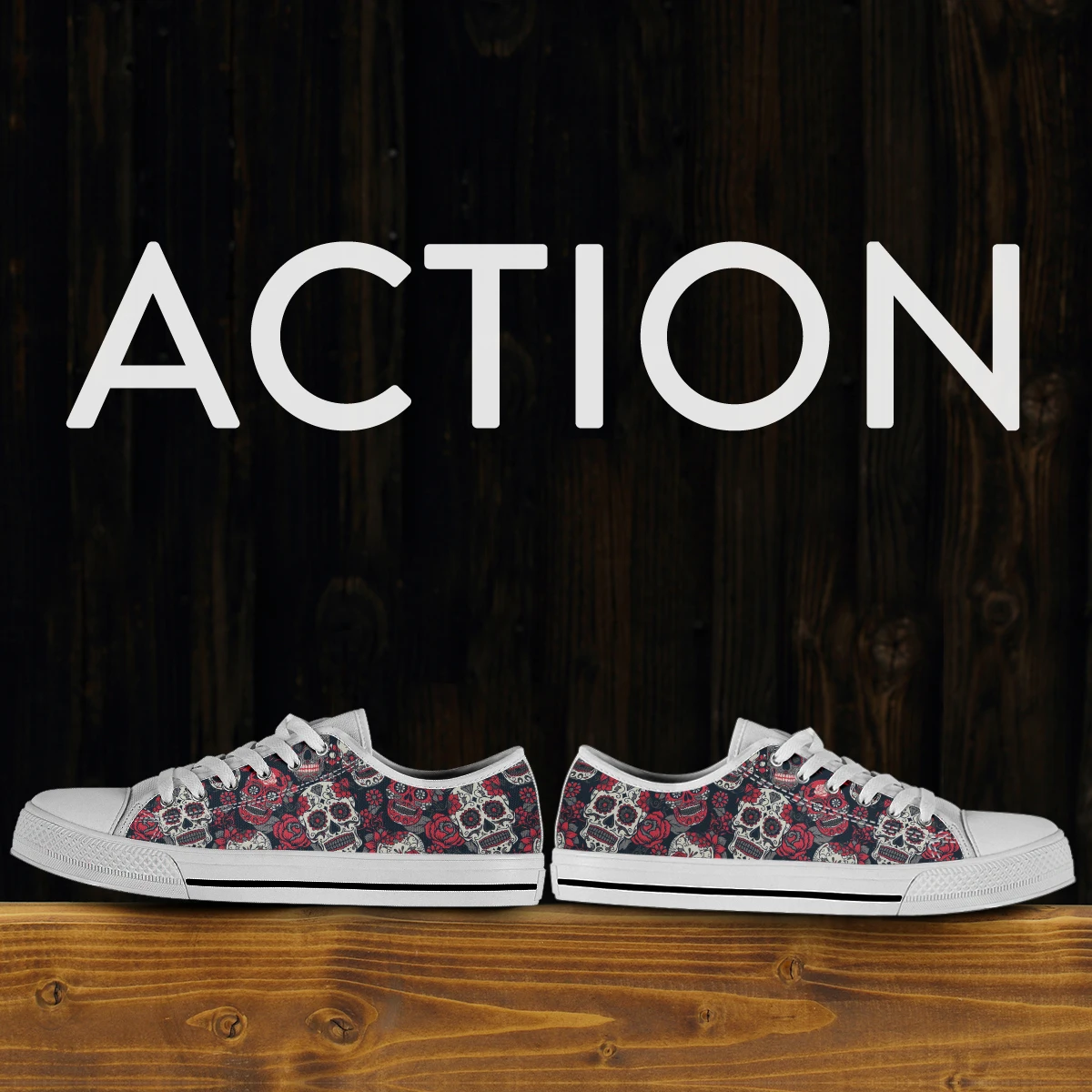 Red Sugar Skull Prints Women Canvas Shoes Lace Up Casual Vulcanize Shoes Woman Flats White Shoes Breathable Shoes